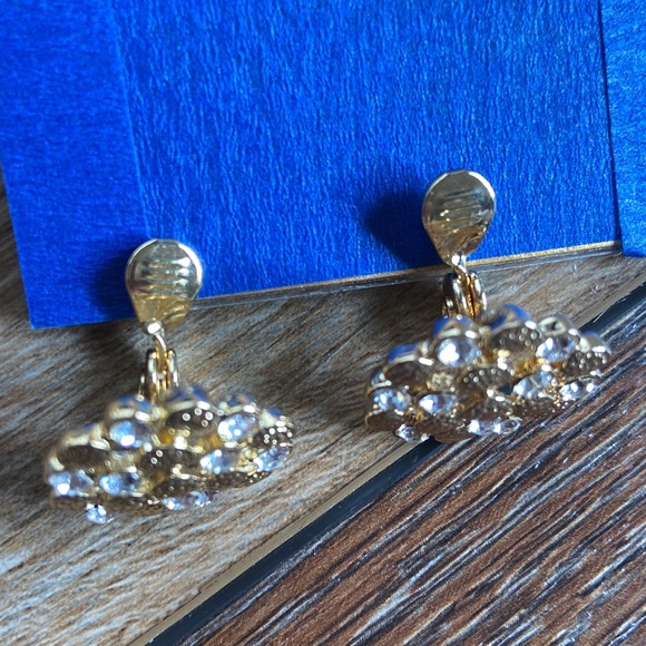 Gold Tone and Glass Clip On Earrings - Picture 8 of 8